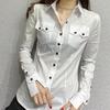 Spring Women's Long Sleeve Green Shirts Autumn Office Lady Pocket Blouses Women Button Up Tops