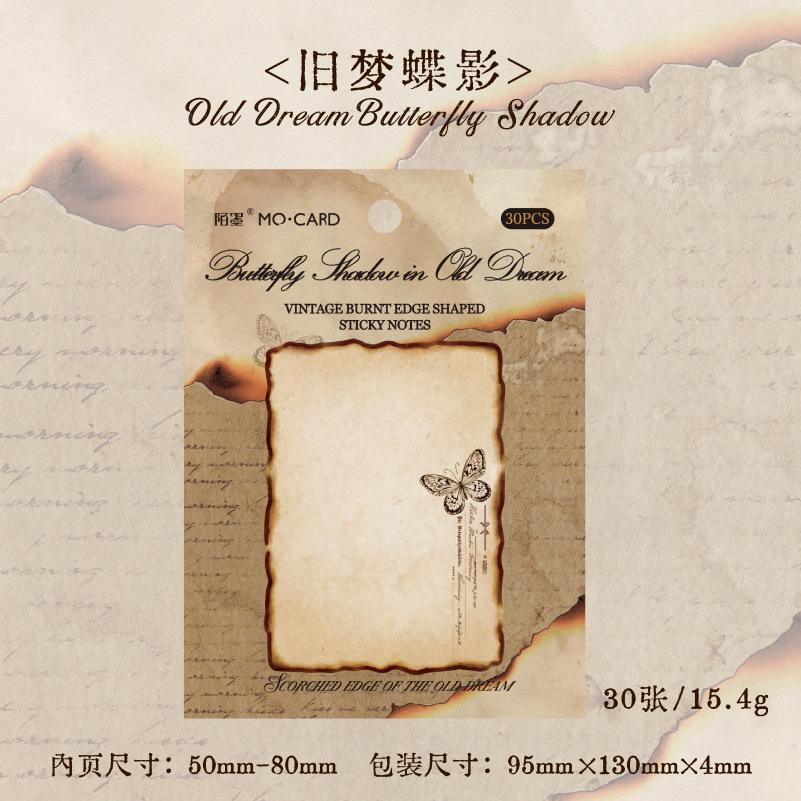 

30Sheets Retro Burnt Edge Self-Adhesive Notes Vintage Sticky Memo for DIY Craft Diary