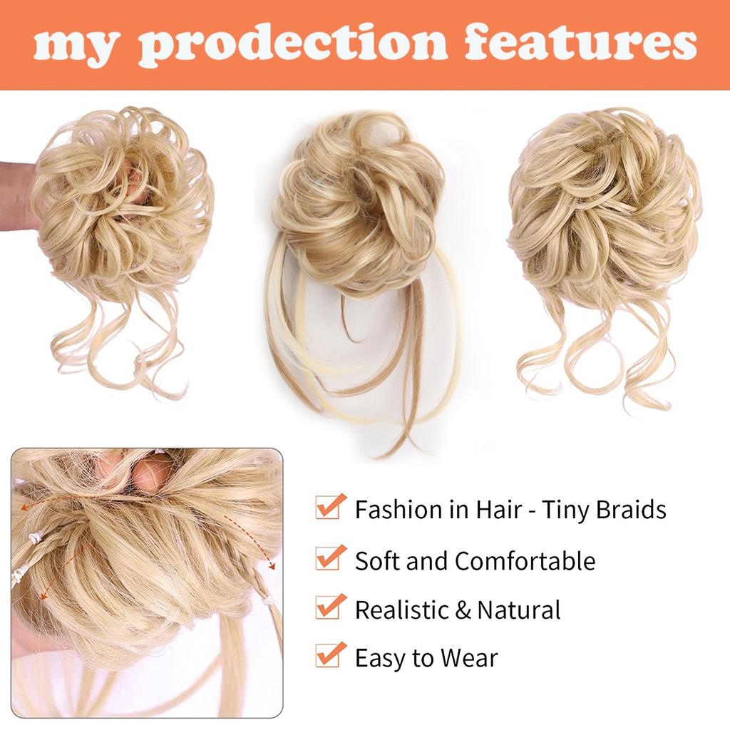 MISSQUEEN Synthetic Hair Bun Fake Hair Chignon Elastic Hair with Elastic Band Hair Bun Donut Chignon Messy Hair for Women