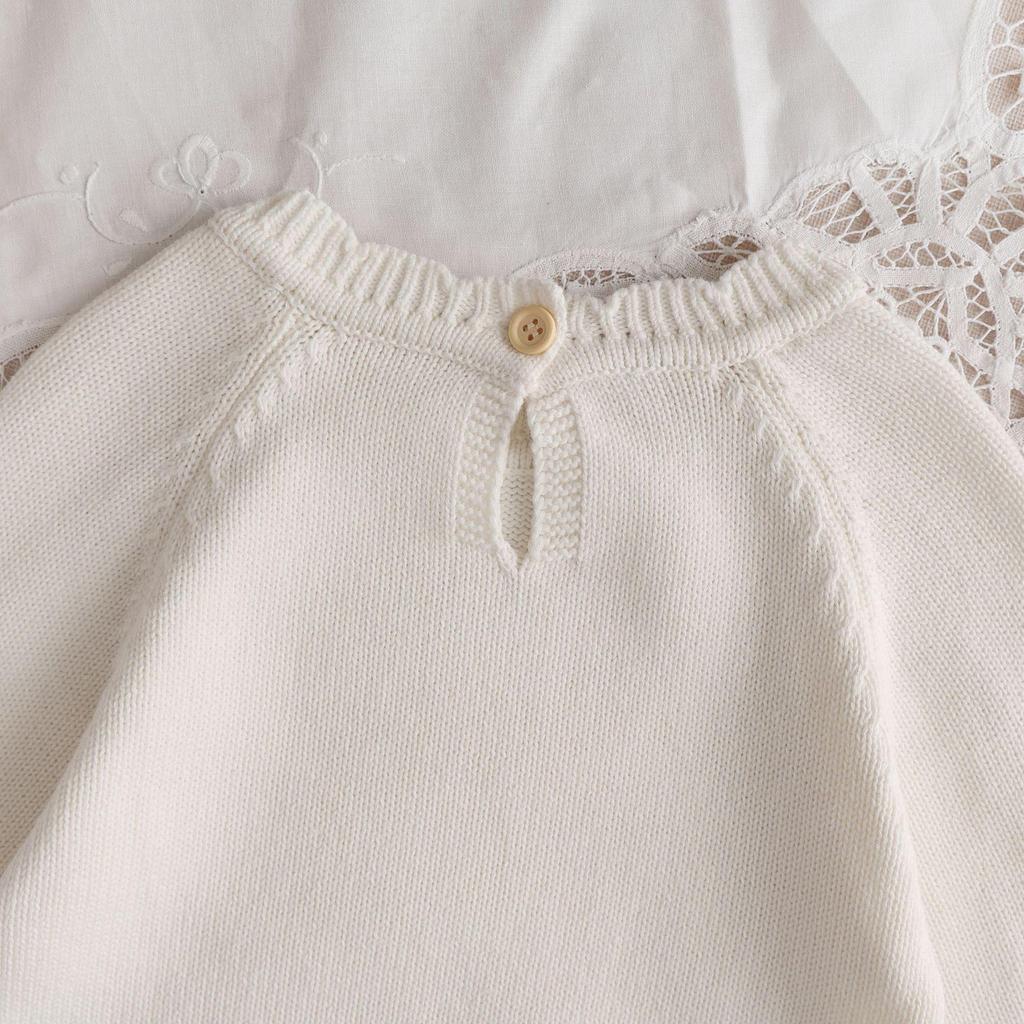 Spring Style Cotton Romper: Infant & Toddler Sweater with Hand-Crocheted Flowers, Long Sleeve, 0-2 Years