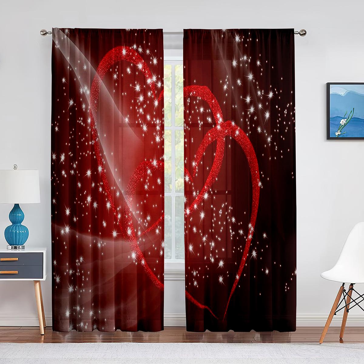 День святого Валентина с сердечками любви Розовые прозрачные вуалевые шторы для гостиной — фото 9