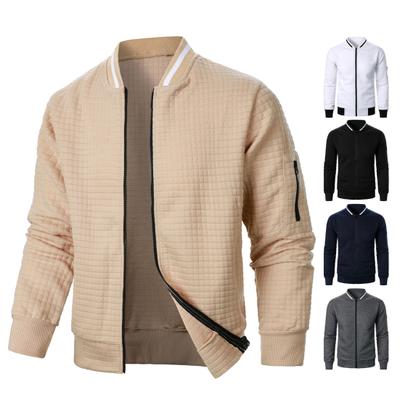 Men Jacket Autumn Winter Solid Color Waffle Texture Sweatshirt Jacket with Pockets Zipper Placket Casual Outwear Sporty Wear