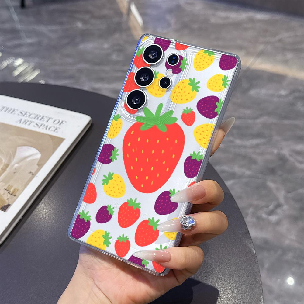 Colorful Strawberry Pattern Phone Case for Samsung Galaxy S26 S25 S24 S23 S22 S21 S20 FE Plus Lucency TPU Protection Cover