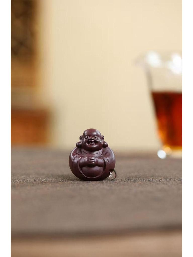 Zisha Tea Pet: Miniature Maitreya Buddha handcrafted by Liu Fengjun; a delightful, portable Zhong Kui piece for tea lovers.