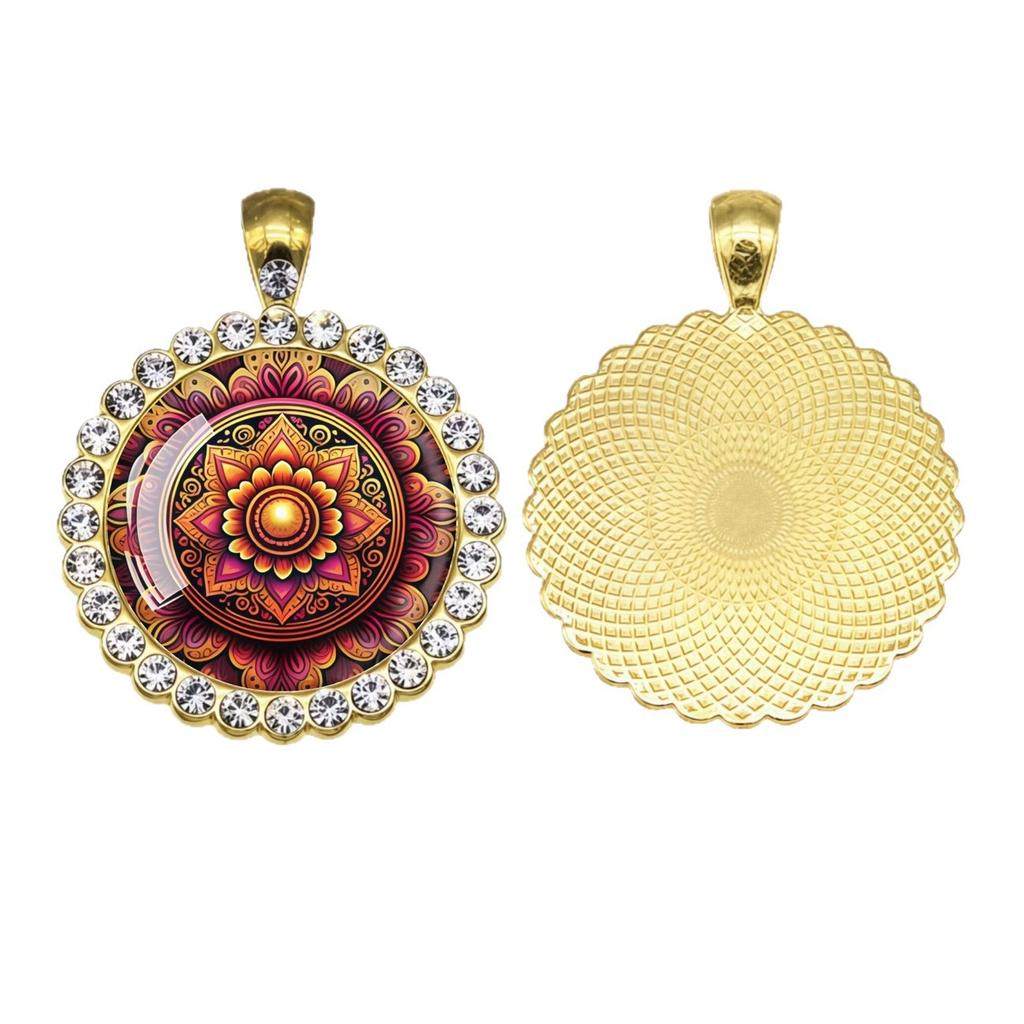 Red and Orange Mandala Pattern Light Luxury Necklace Fully Inlaid with Bezel High-end Accessories