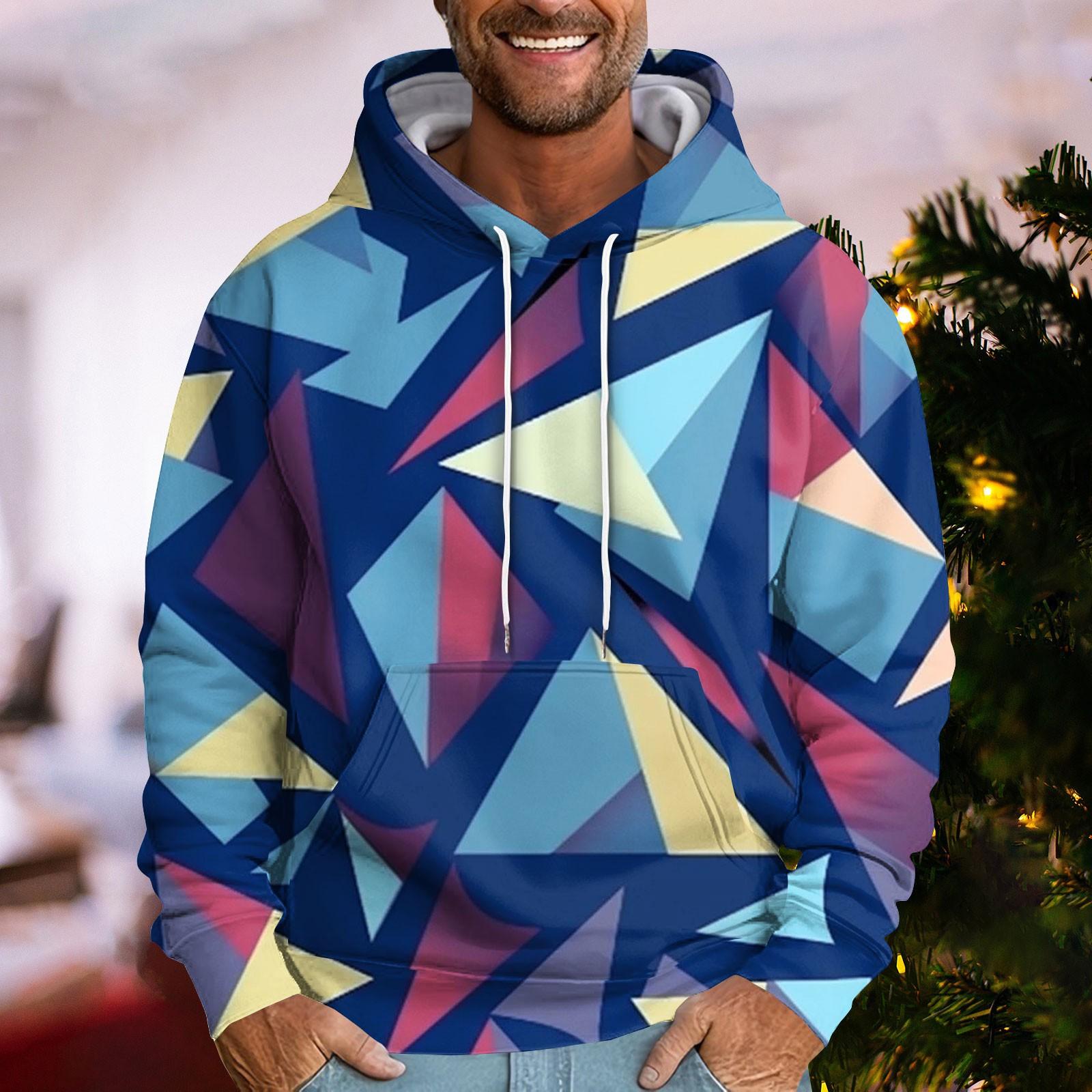 

Мужская свободная модная толстовка с капюшоном с геометрическим ретро-принтом, повседневная модная спортивная толстовка XXXXL