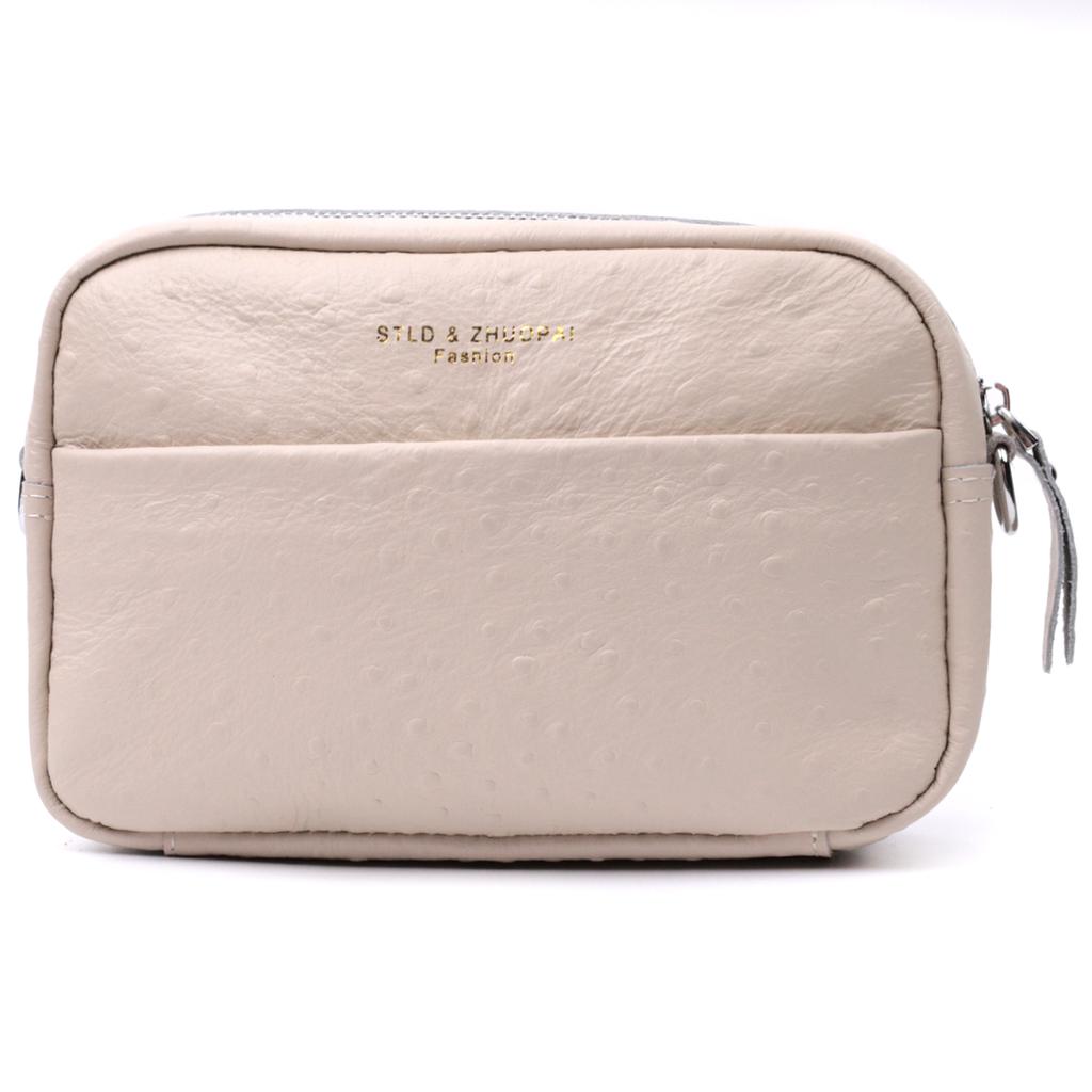 Textured Women's Bag Made of Genuine Leather Vintage 22660 White