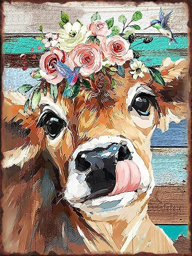 Fun Cattle Iron Plate Poster Farm Metal Tin Sign Pet Shop Garden Hanging Paintings Cute Cow Pattern Home Wall Decoration Plaq