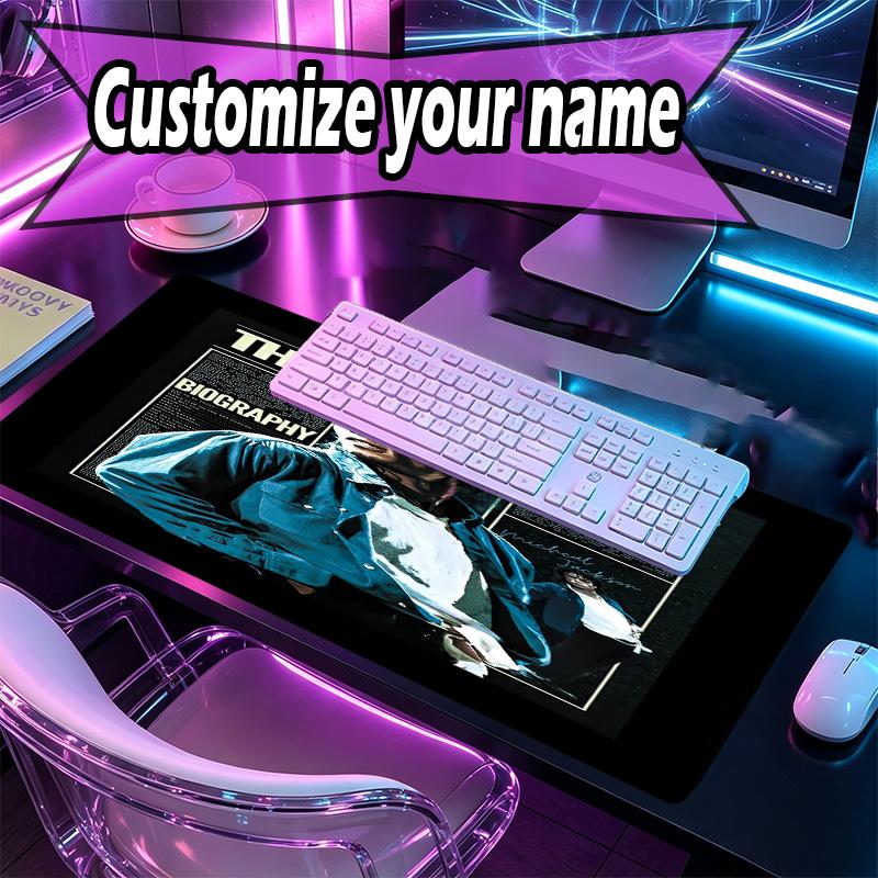 Custom Name Personalized Michael Jackson Pattern Mousepad, Laptop PC Desk Mat, Decorative Desk Mat for Home Keyboard Pad Gift