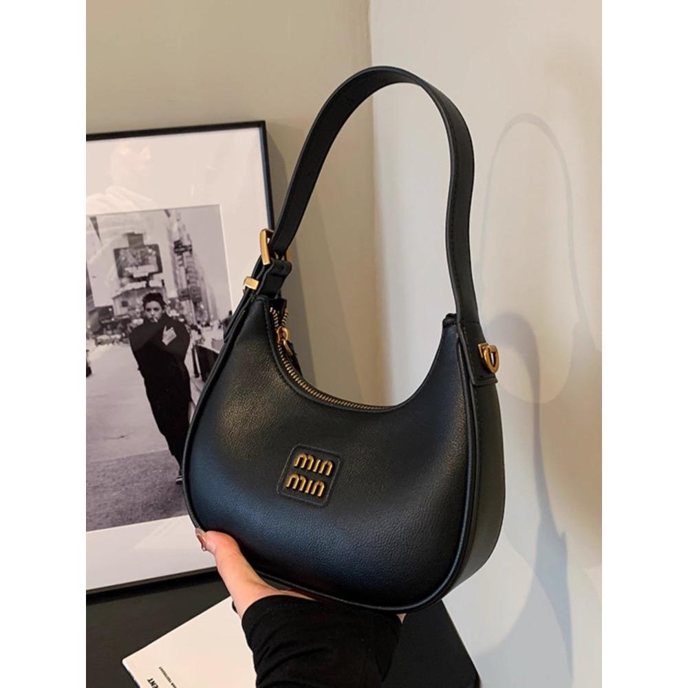 Small Bag Women's New Crescent Moon Bag Autumn and Winter Dumpling Bag Commuter Black Messenger Bag Hand Carry Armpit Bag