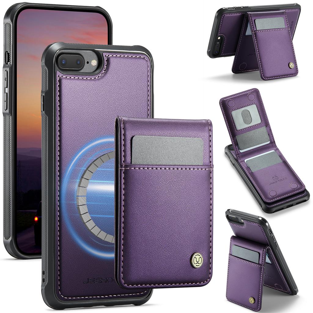 Do iPhone 8 Plus 5,5 cala/iPhone 7 Plus 5,5 cala Skórzane Tylne Etui Kompatybilne z MagSafe JEEHOOD J06 Etui na Telefon z Kieszonką na Karty Blokowanie RFID