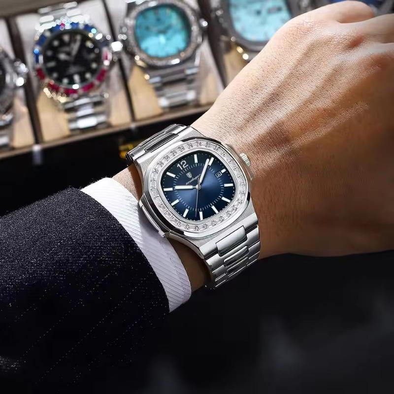 POEDAGAR Luxury Man Quartz Watch Square Watch for Men Waterproof Luminous Date Stainless Steel Watches Sports Clock reloj