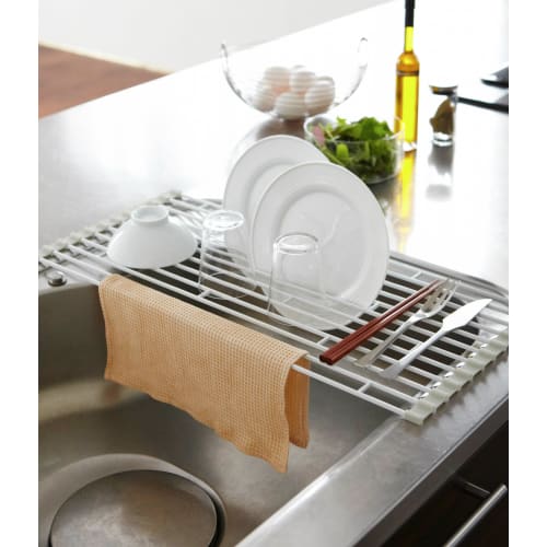 Yamazaki Folding Drainer, Large, White, Approx. W26 x D58 x H0.8cm, Plate, Kitchen, Rolls Up for Slim Storage, 7846