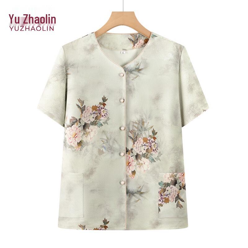 YUZHAOLIN Women s Summer Printed Short-Sleeve Cardigan Top 3XL