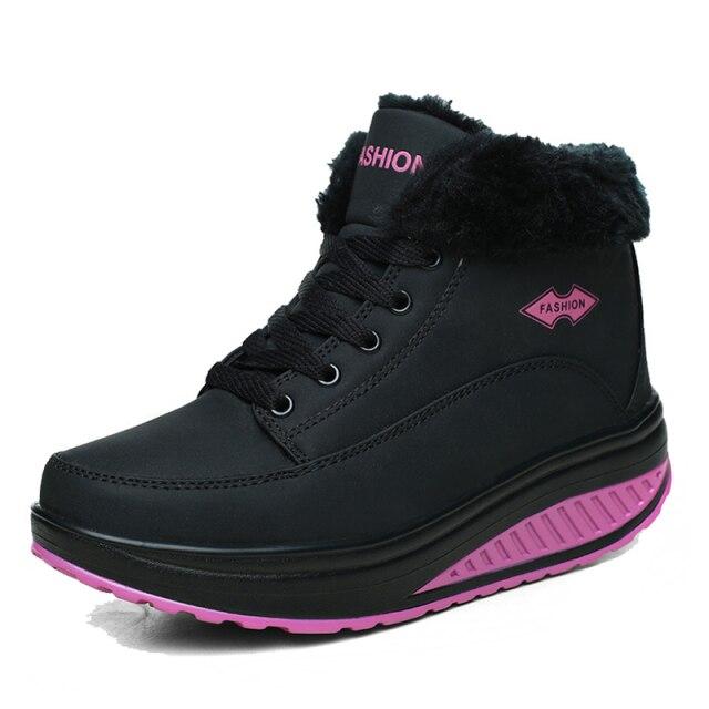 Rimocy Warm Short Plush Platform Snow Boots Women Winter Non Slip Wedges Ankle Boots Woman Lace Up Cotton Padded Shoes Creepers