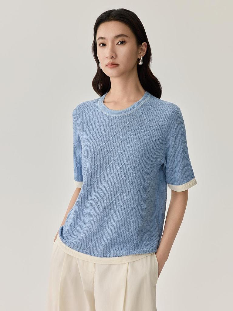 Women's Summer Mulberry Silk Short Sleeve Knit Top - Slimming Loose Pullover with Round Neck