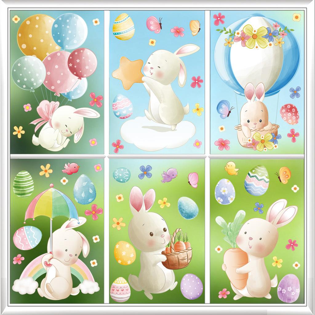 Easter Stickers for Windows Glass Kitchen 2026 New Easter Egg Bunny Decoration Removable Waterproof Holiday Decorations