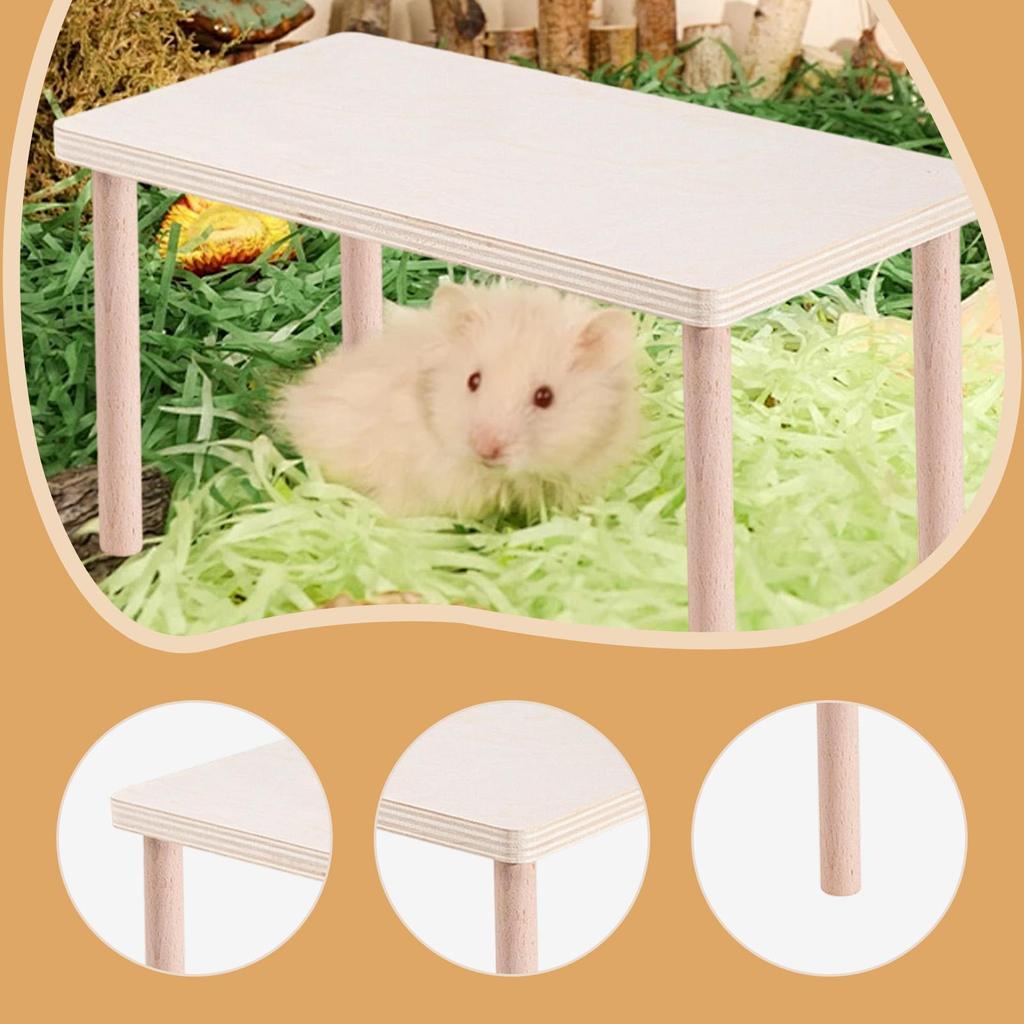 Piattaforma di Legno Giocattolo per Criceti Multifunzionale con Gambe Decorazione Accessori Gabbia per