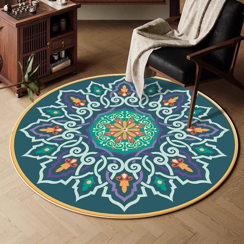 VIKAMA Retro Round Carpet, Living Room Persian Ethnic Style Sofa Cushion, Bedroom Study Room Carpet, Home Decoration