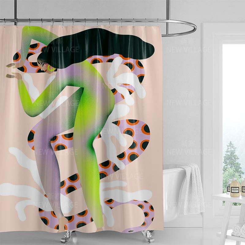 Mystischer Böhmischer Katze Duschvorhang - Blaue Katze mit Grünen Augen, Sonnen & Symbole, Fügt Einzigartige Magische Note hinzu, Hochwertiger Stoff
