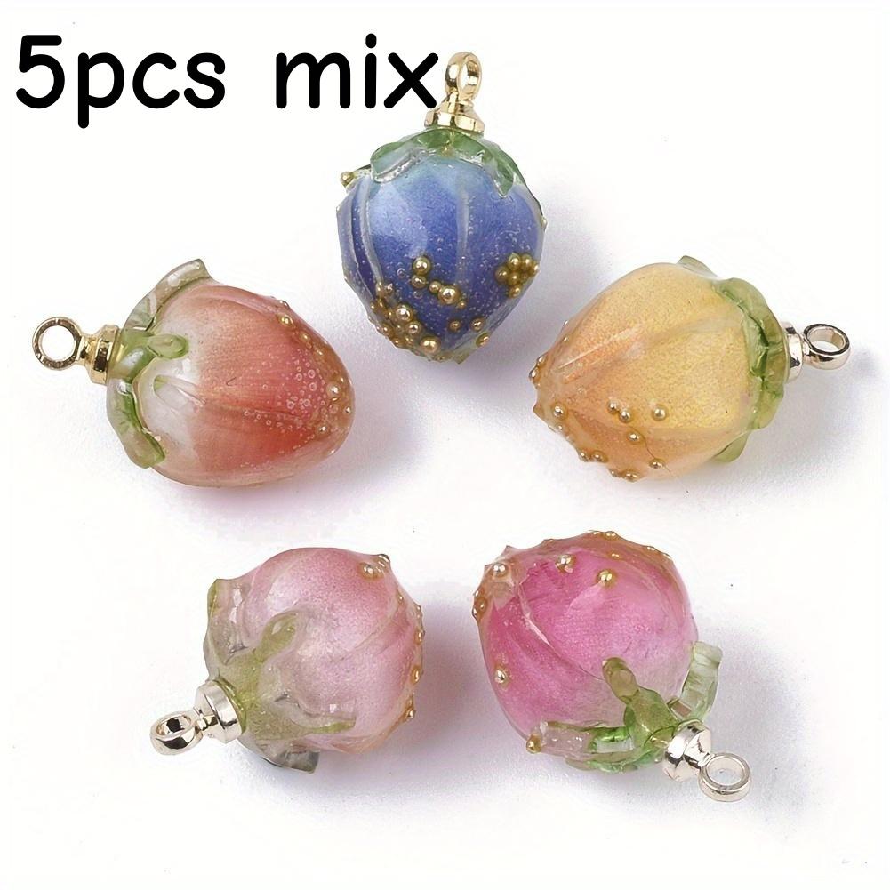 [5 Epoxy Resin Pendants] 5 Handmade Epoxy Resin Strawberry Pendants | DIY Bracelets, Necklaces, and Earrings with Copper Nail Ba 5pcs