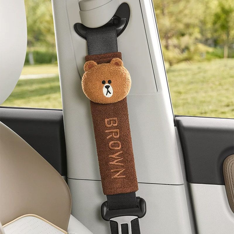 Brown Bear Car Seat Belt Cover Shoulder Pad Cute Cartoon High-End Seat Belt Protector Apple Decoration for Girls