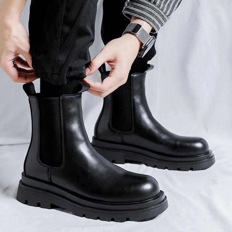 men luxury fashion chelsea boots black trendy original leather shoes cowboy platform boot handsome high chunky botas masculinas