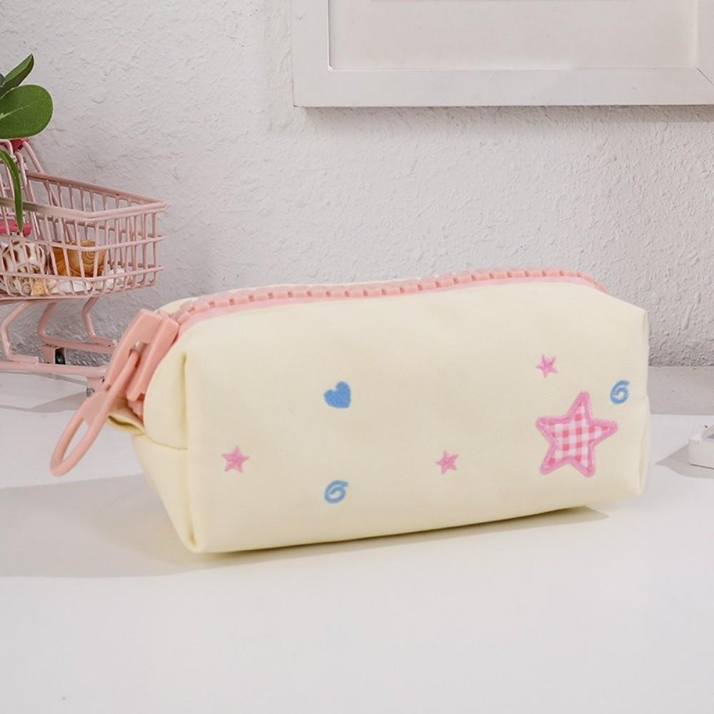 Heart Zipper Pull Stationery Organizer Pouch Star Pattern Pen Storage Bag  Office Use