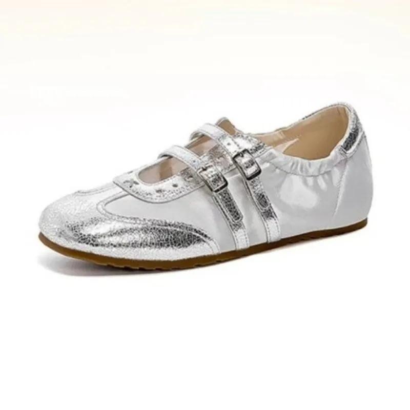 Fashion Silver Summer New Thick Bottom De Xin Ballet Style Casual Sport Shoes Breathable Slip-On Women's Shoes Rubber Sole EVA Insole