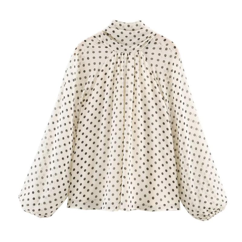 Womens Oversized Long Sleeve Polka Dot Print Shirt Loose Fit Streetwear Top Fall 2026