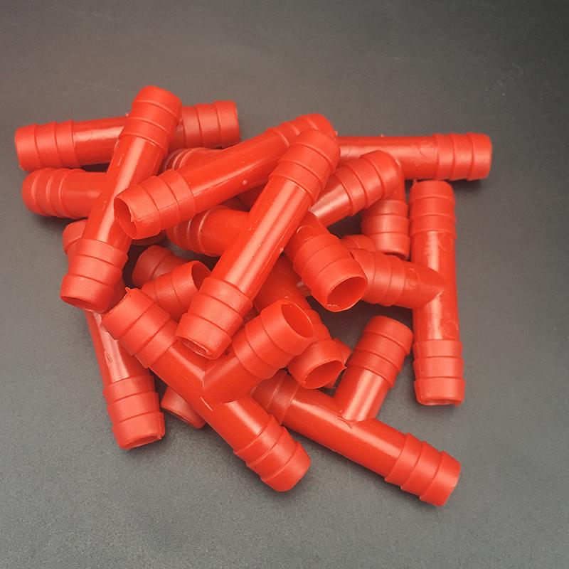 

100 шт. Тройник-соединитель для поилки с ниппелем, диаметр 8 мм, пластиковый, для кроликов, кур, перепелов, голубей, домашних животных, соединительная трубка, фермерское оборудование красный