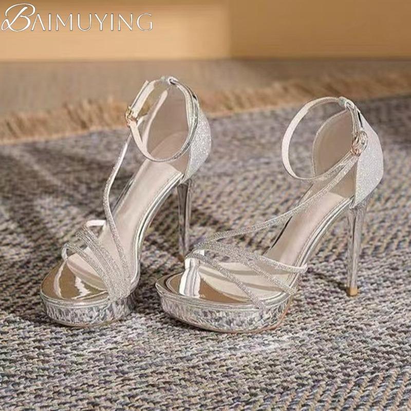 Crystal Platform High Heels Women Sandals Luxury Shoes Pointed Toe 2025 Trend Party Dress Pumps Wedding Bling Stiletto Open Toe