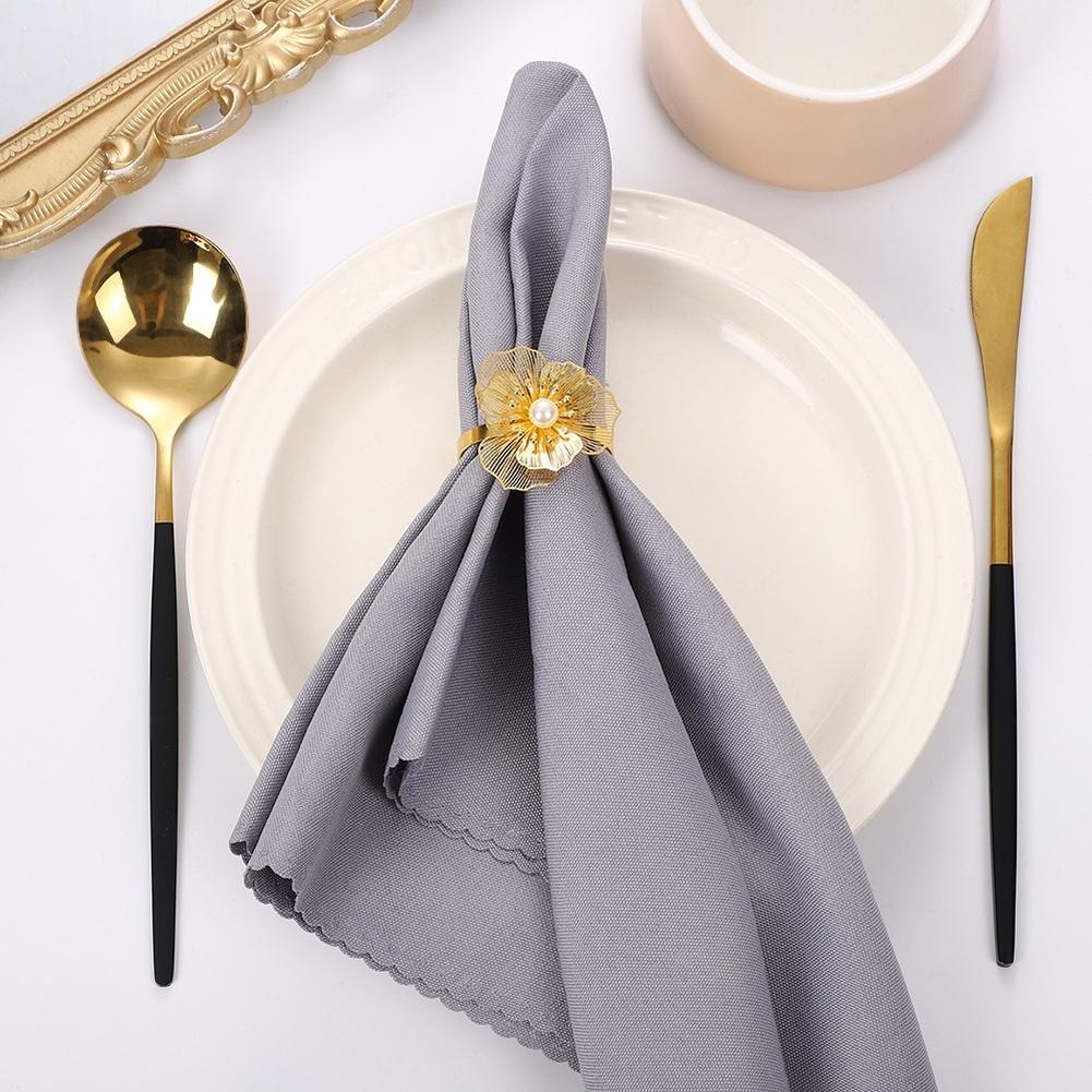 Metal napkin rings with hollow pearl flower design for elegant wedding For Party table decoration set of 6 pieces