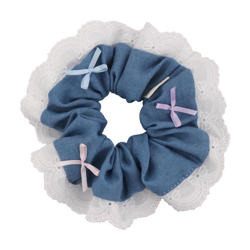 Fashion Colorful Bow Denim Splicing Lace Hair Scrunchies Headband Women RetroTemperament Hair Rope Girl Tie Ponytail Rubber Band