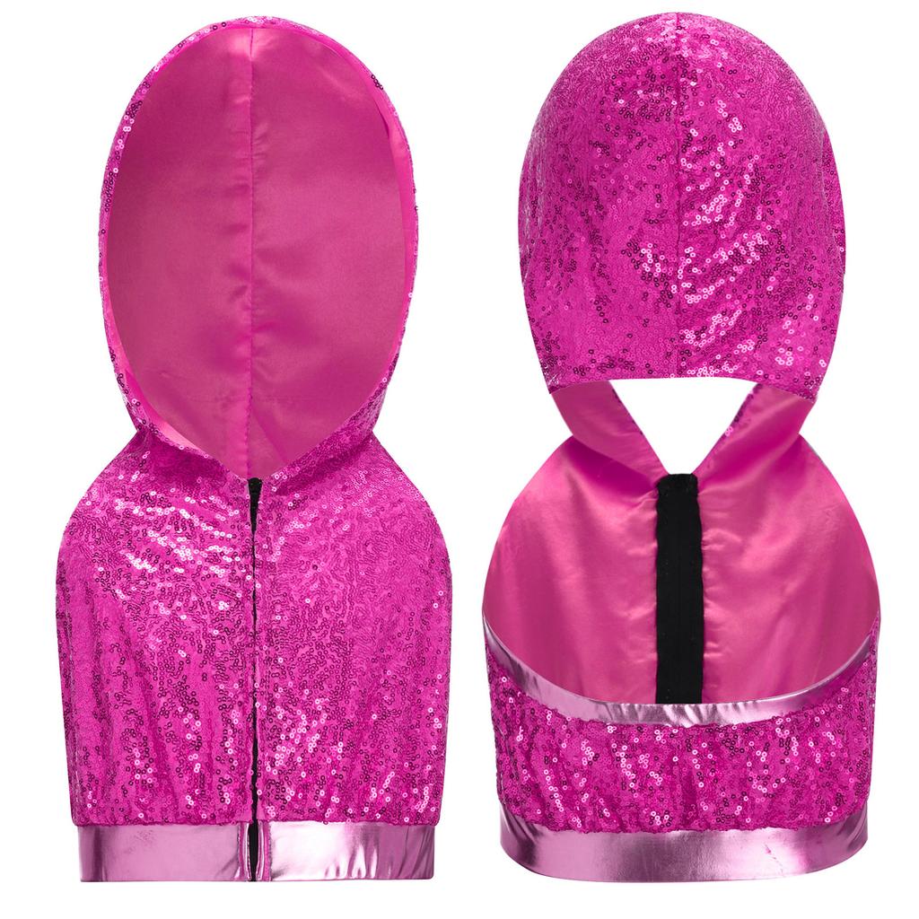 Sparkling Sequins Hip-Hop Jazz Top: Sleeveless Backless Hooded Crop Top with Front Zipper for Stage Dance Costume