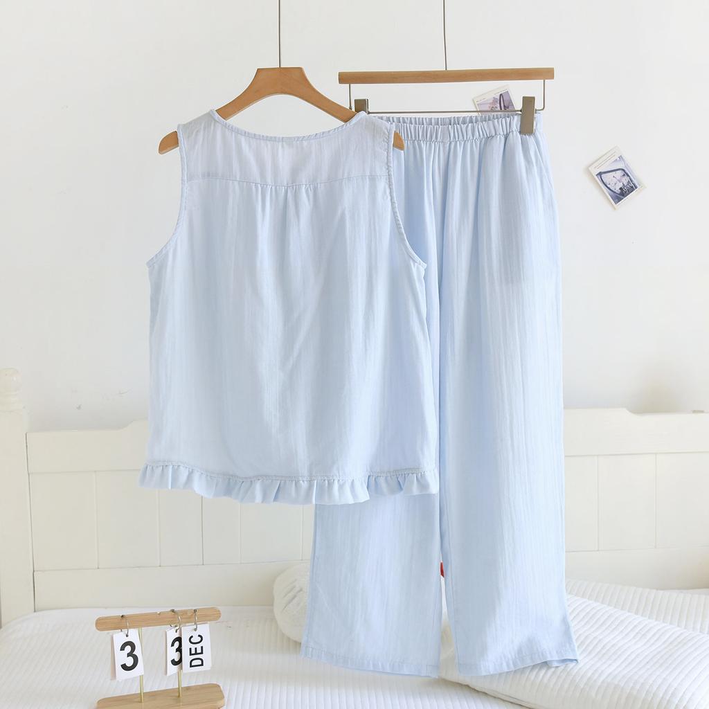 Pure Cotton Double-layer Yarn Nightdress Women's Spring and Summer New Round Neck Pure Cotton Medium and Long Dress Can Be Worn Outside Loungewear