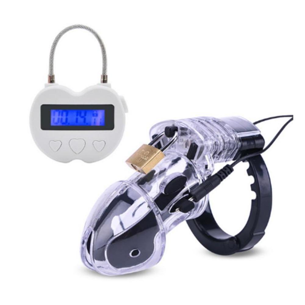 Timer-Schloss Keuschheitsgürtel Elektroschock CB6000 Keuschheitskäfig Hodendehner, Penisvergrößerung Schwanzkäfig Sexspielzeug für Männer Schwul
