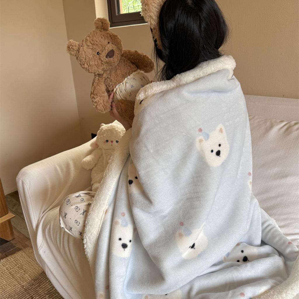 Thickened Lamb & Coral Fleece Cartoon Animation Winter Blanket for Office Nap Air Conditioning Sofa Cover & Kindergarten Use