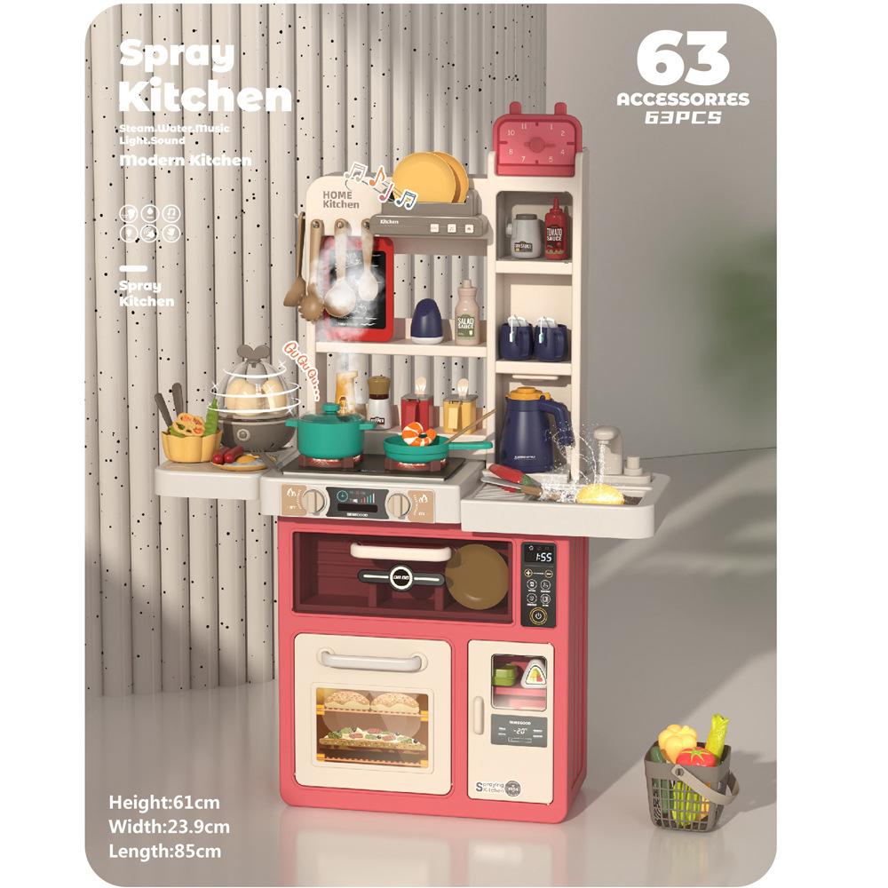 Playing House Children'S Light Music 93Cm Steam Outlet Water Spray Kitchen Cooking Utensils Table Set Toys