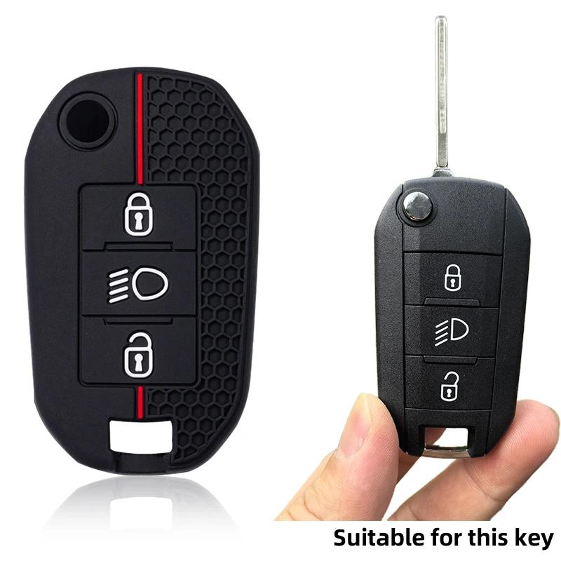 

3 Button Silicone Car Key Chain Ring Shell Cover Case Holder For Peugeot 208 301 308 508 5008 3008 Citroen C5 C4 2010 2021 2023