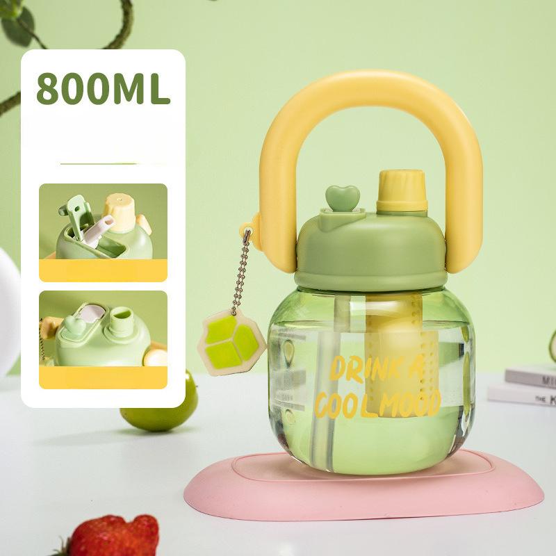 Cute Cartoon Panda 800ml Large Capacity Plastic Water Bottle With Handle Portable Straight Drink Cup For Children School Office