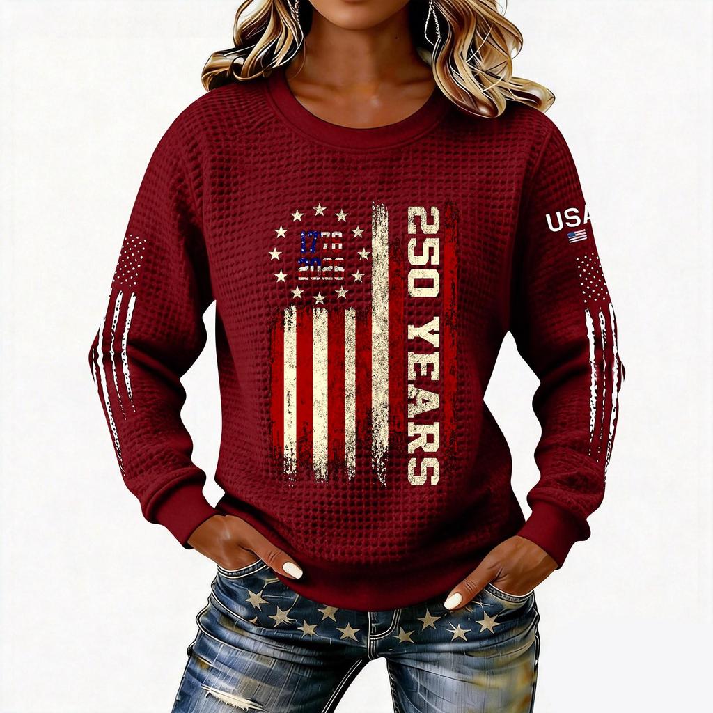 Women's Fashionable Lightweight Long-Sleeved Pullover Sweatshirt With Printed Round Neck