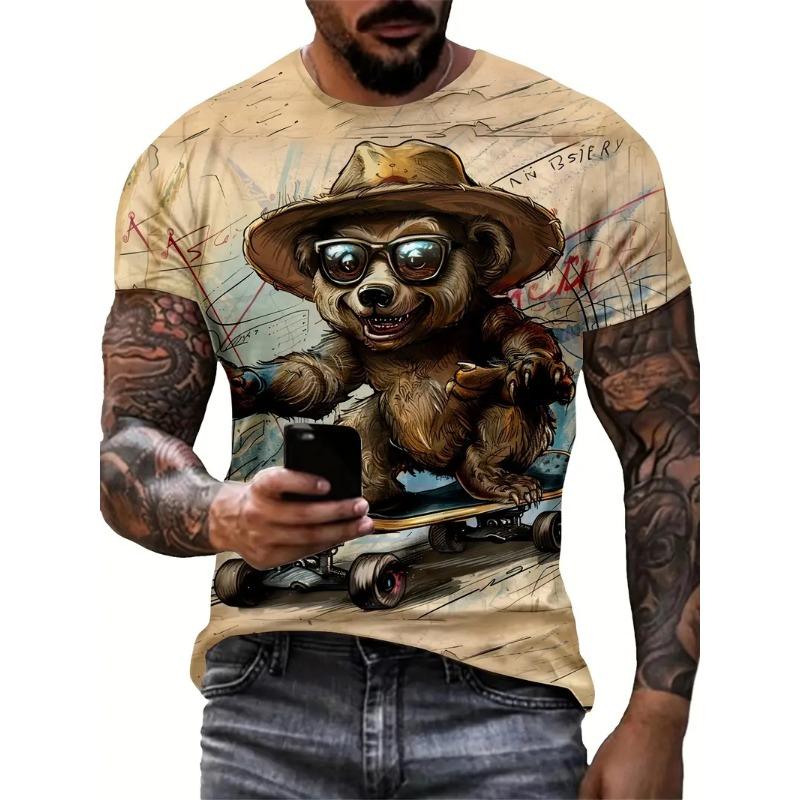 Men's T Shirt Summer Casual Short Sleeve Animal Pattern Print Crew Neck Pullover Fashion Male Funny T-Shirts Oversized Clothing