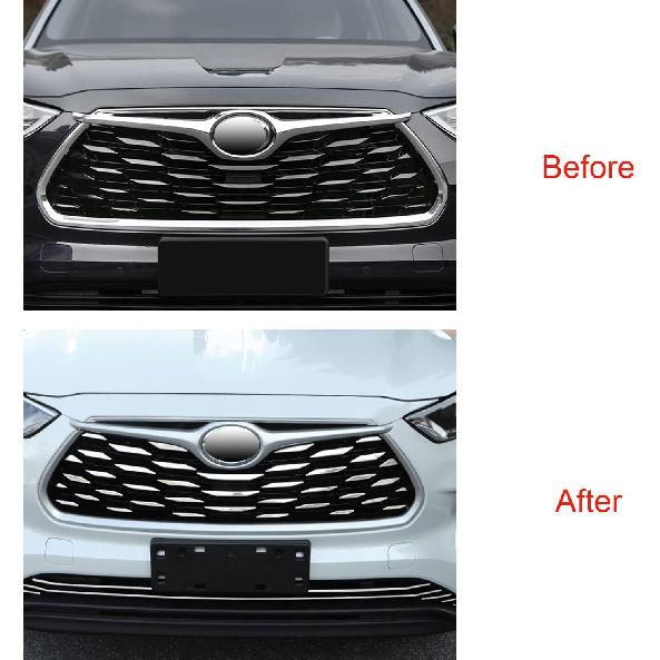 Front Grill Grille Mesh Cover for Toyota Highlander 2020 2021 2022 2023 Chrome Stainless Front Bumper Grille Decal Trim 41pc