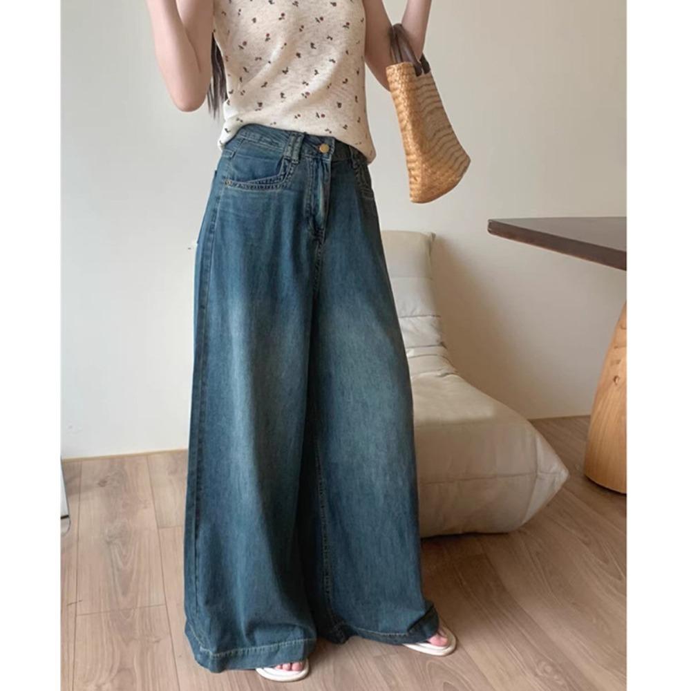 

Чувство дизайна Популярные джинсы-палаццо от интернет-знаменитости женские весенне-осенние новые универсальные джинсы с высокой посадкой и широкими штанинами 2XL