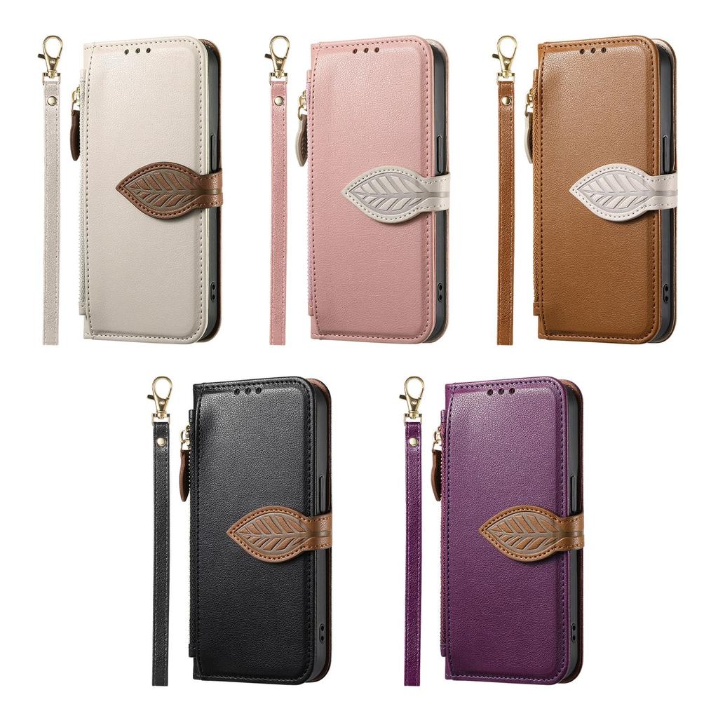 Wallet Flip Case for Infinix Note 50 30 Pro 30i 12 2023 with Card Slots,Leaf Design Cover, Detachable Wrist Strap