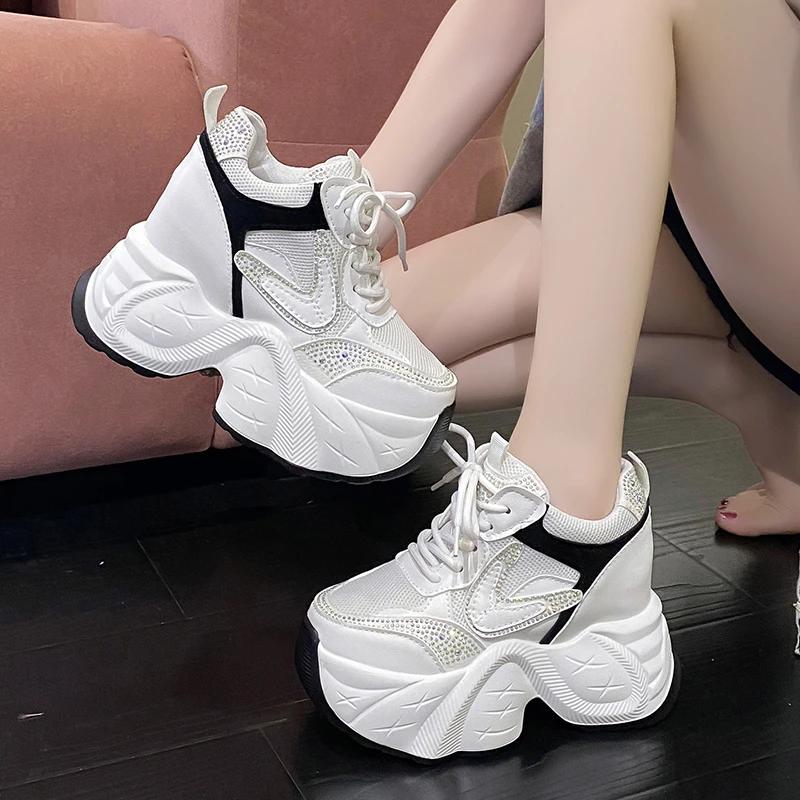Fashion 9.5CM High Platform Women Bling Sneakers New Autumn Thick Sole Casual Dad Chunky Shoes Woman Sports Walking Shoes Zapatos Mujer