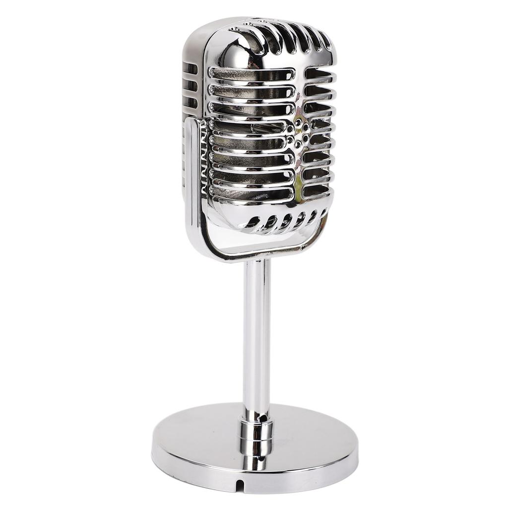 Retro Microphone Props Simulation Classic Fake Vintage Microphone Prop Model for Bar Decoration Electroplated Silver
