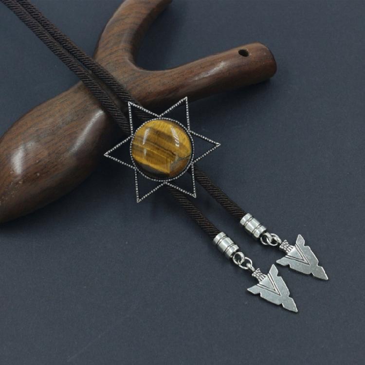 Unique Hexagram Necktie Braided Cord Alloy Engraving Stone Charm Neck Jewelry Tie Unisex Necklace Rodeos