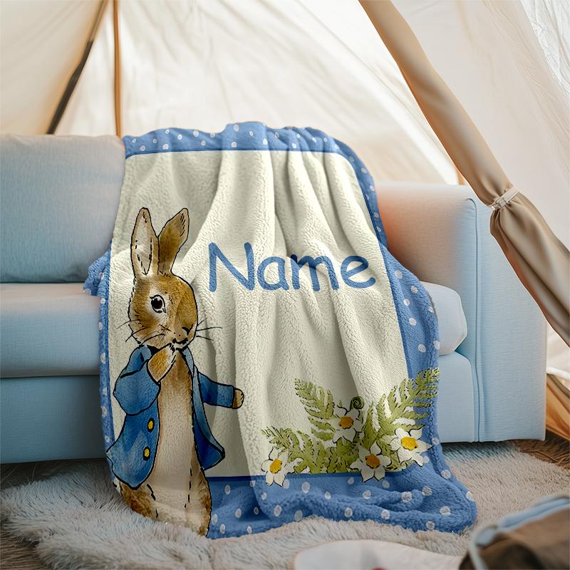 Personalized Custom Name Blanket - Peter Rabbit Print Design,Blanket for Sofa,Bed,Travel,Camping - Soft and Warm, Great Gift